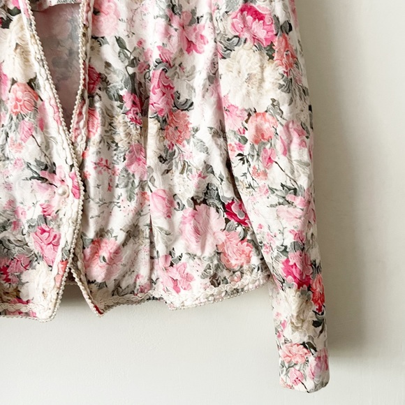 Vintage 80s Floral Pearl Trim Puff Sleeve Blazer  Size 8 - Picture 6 of 13